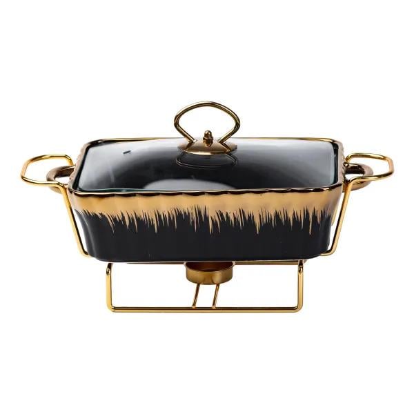 Мармітниця порцелянова прямокутна з прозорою скляною кришкою для гарячих страв 1 л Чорний (HP1046)