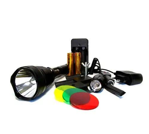 Фонарик ручной с цветным фильтром BL Q3888-T6 3 18650 с защитой от влаги и прочным корпусом Черный (opt-21594)