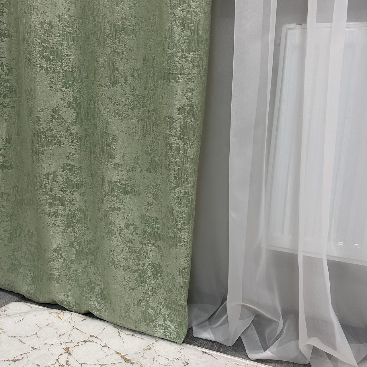 Шторы жаккардовые с мраморным узором среднее затемнение 1,5x2,7 м 2 шт. Салатовый (К1039-3) - фото 2 Шторы жаккардовые с мраморным узором среднее затемнение 1,5x2,7 м 2 шт. Салатовый (К1039-3) - фото 2