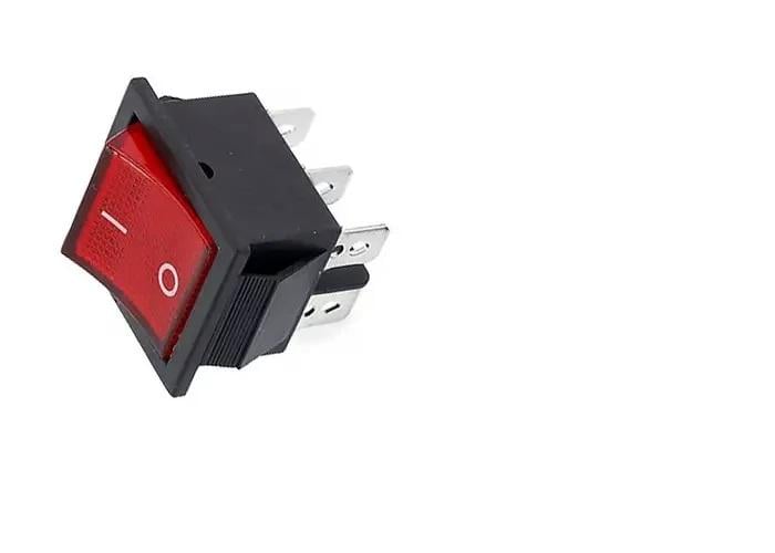 Выключатель клавишный двухпозиционный KCD4 16А 6 pin с красным светодиодом Выключатель клавишный двухпозиционный KCD4 16А 6 pin с красным светодиодом