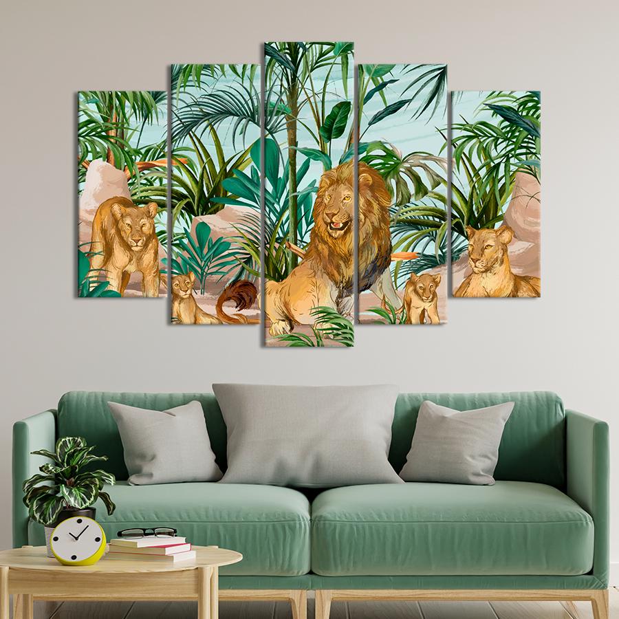 Картина на холсте Львиное семейство в джунглях 137x85 см (V323-5_L)