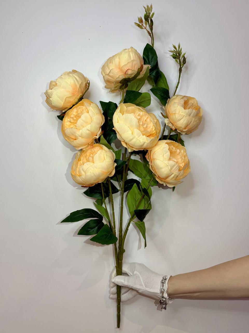 Искусственная ветвь пиона 7 голов 70 см Желтый