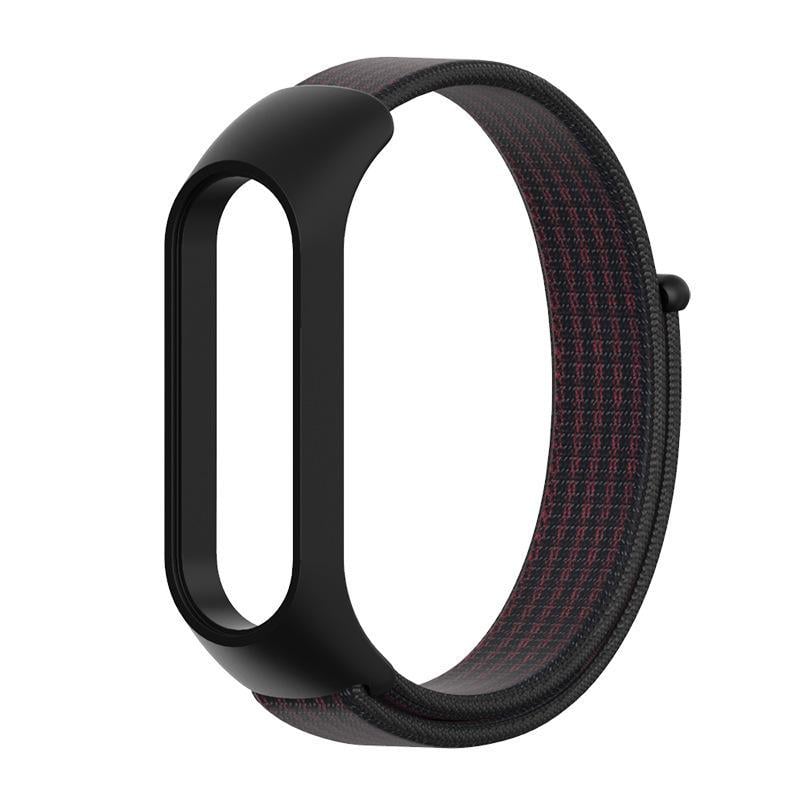 Ремешок MiJobs нейлоновый для Xiaomi Mi Band 5/6 Черный/Красный (1035P)
