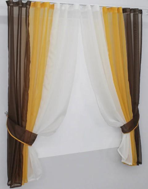 шторы с подвязками шифон 300х170 см Венге/Янтарый/Молочный (054к) - фото 3 шторы с подвязками шифон 300х170 см Венге/Янтарый/Молочный (054к) - фото 3