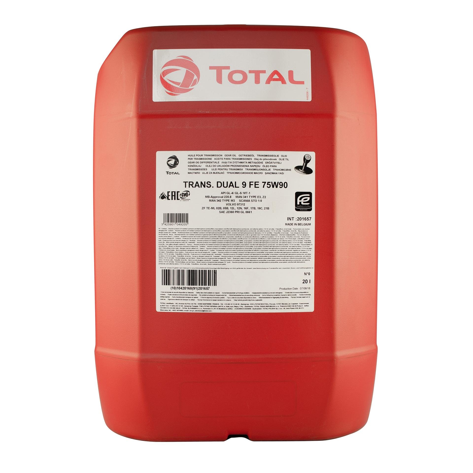 Масло трансмиссионное Total TRANSMISSION DUAL 9 FE 75W-90 20 л