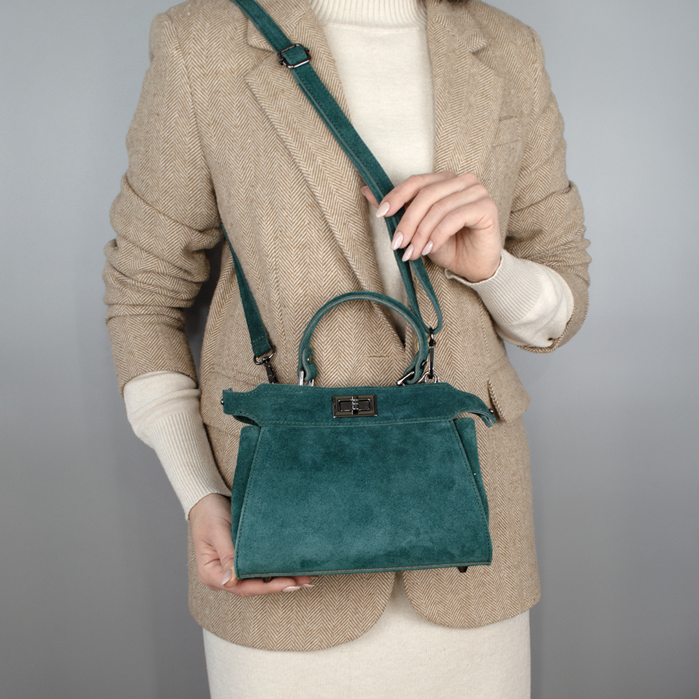 Сумка жіноча Virginia Conti 03736 замшева на застібці Темно-зелений (2385379057) - фото 2