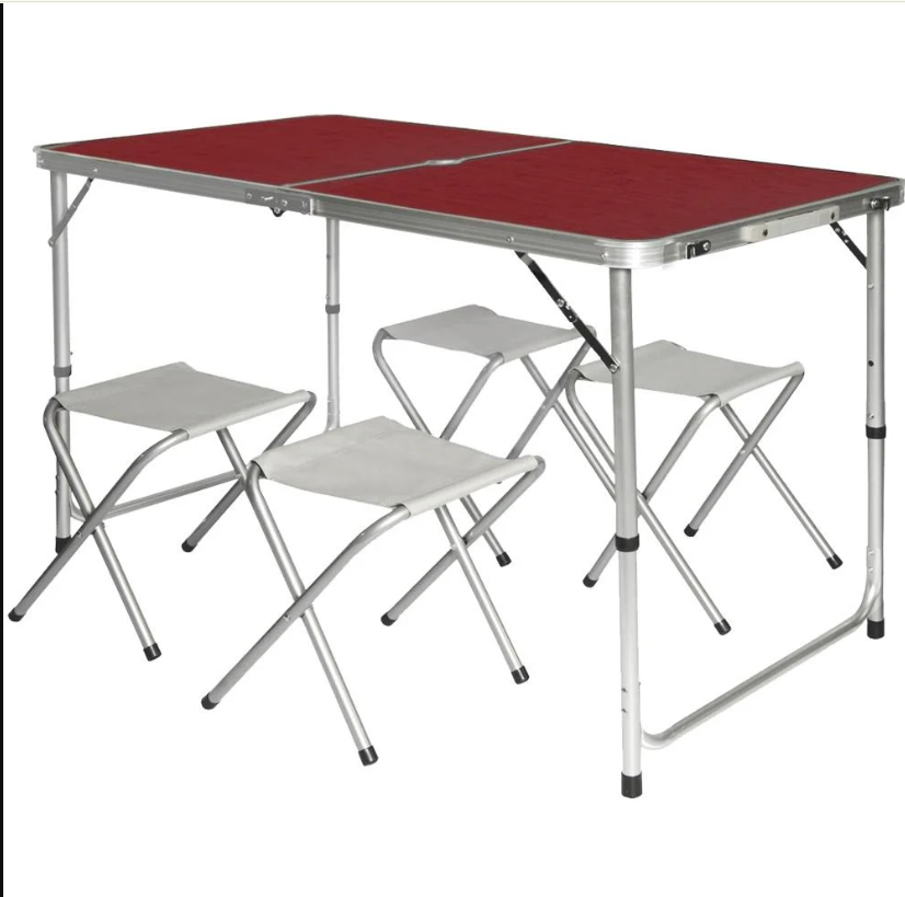 Набор для пикника Folding table стол алюминиевый раскладной/стулья 4 шт. Темное дерево (33515207)