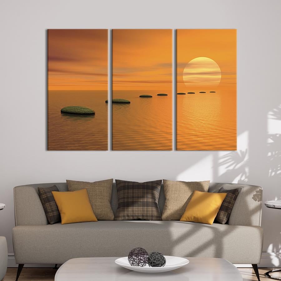 Модульная картина триптих Оранжевый закат в море 156x100 см (415-31)