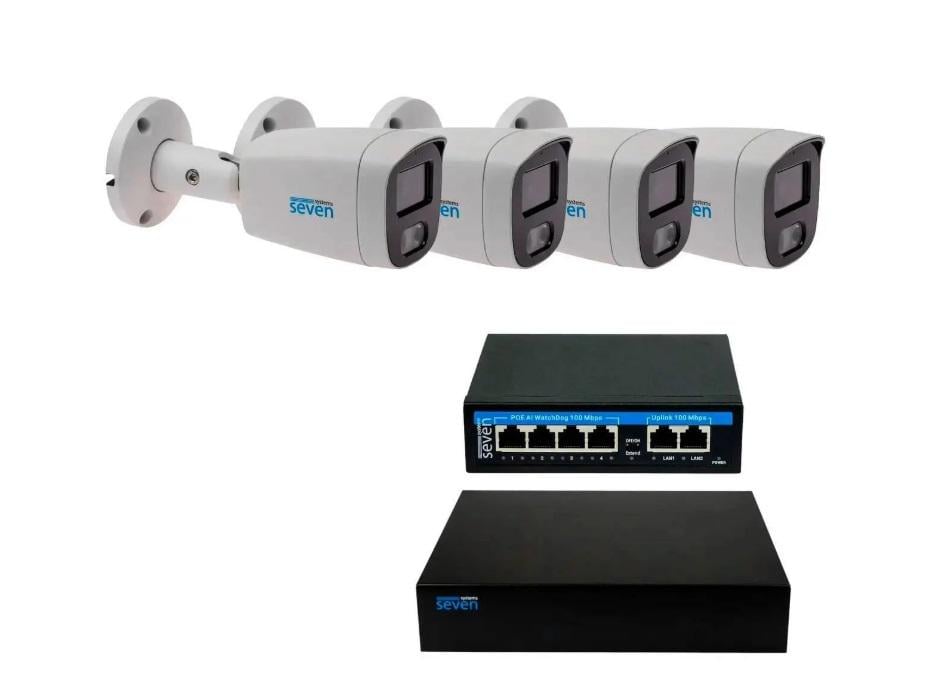 Комплект видеонаблюдения SEVEN IP-7225W4-5MP на 4 цилиндрические 5 Мп IP-камеры