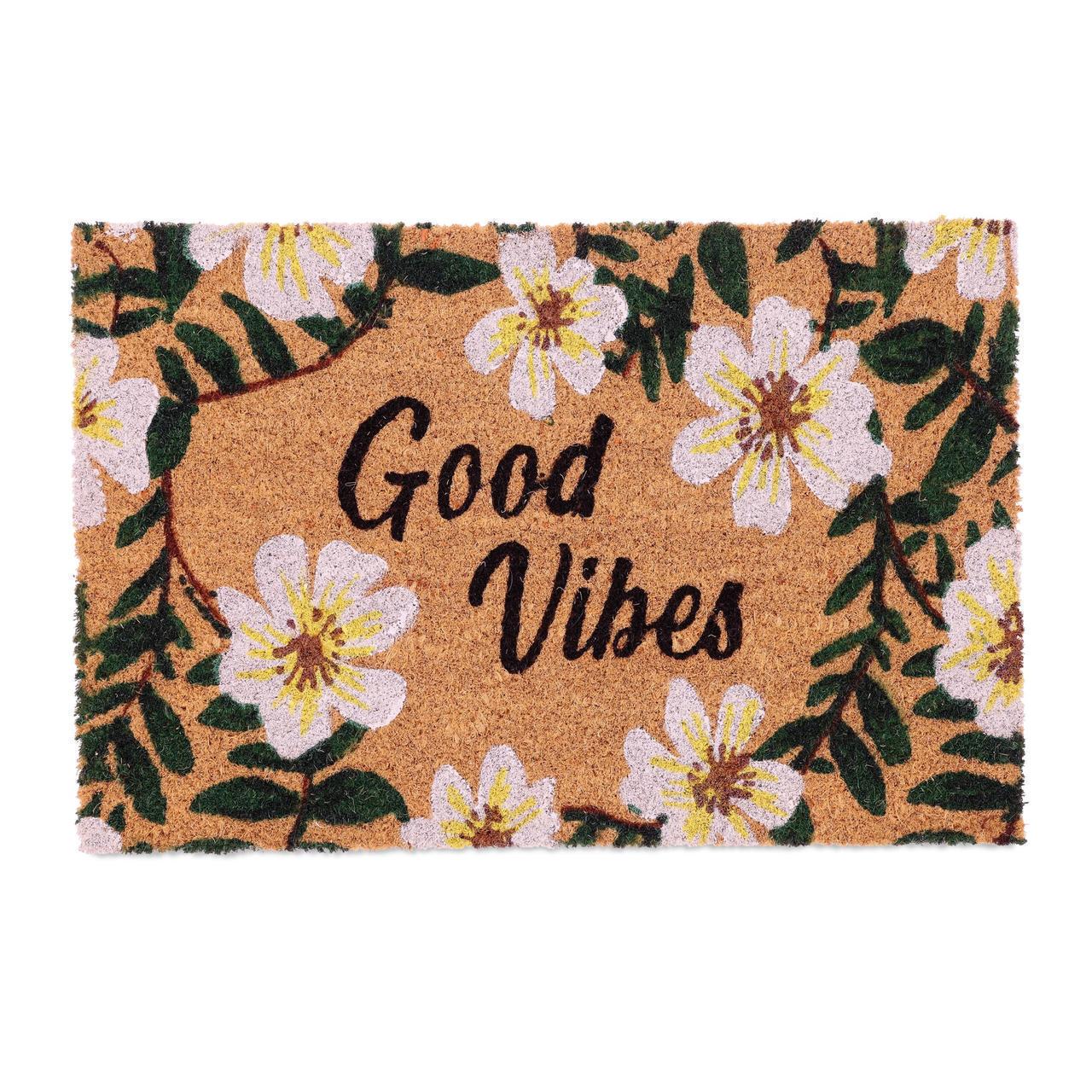 Коврик Relaxdays Good Vibes с цветочным орнаментом кокосовое волокно 60x40 см (10046164)
