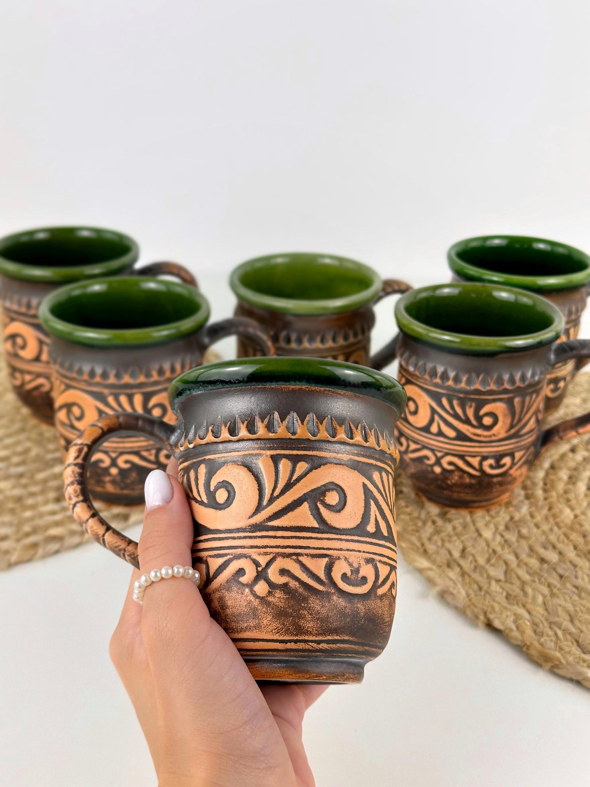 Набор глиняных высоких чашек Гражда 0,3 л х 6 шт. Коричневый (17019-23) - фото 4 Набор глиняных высоких чашек Гражда 0,3 л х 6 шт. Коричневый (17019-23) - фото 4