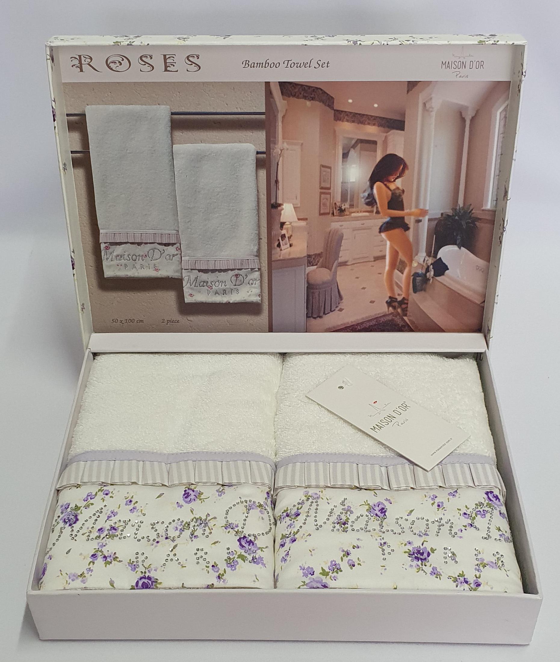 Полотенца Maison D'or 2 шт. Roses Бамбук 50x100 Ekru Lila (03MD14S2S10) Полотенца Maison D'or 2 шт. Roses Бамбук 50x100 Ekru Lila (03MD14S2S10)