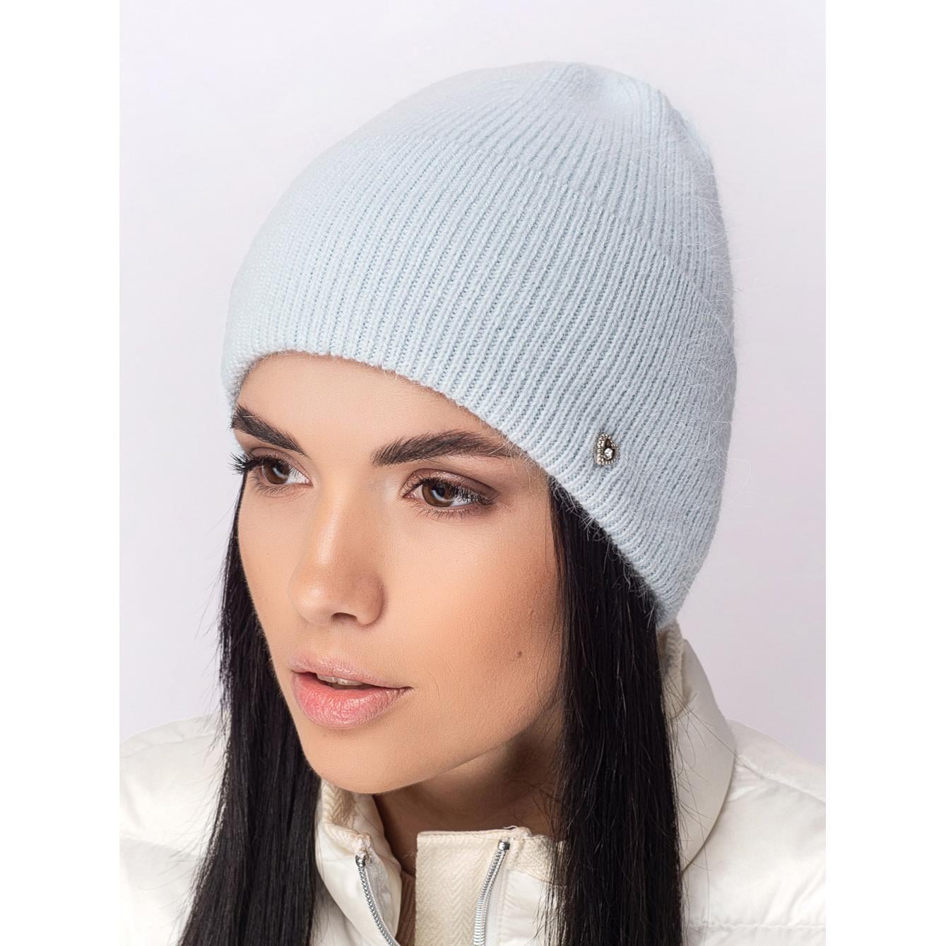 Шапка женская ангоровая одинарная с отворотом Leks Фиджи Небесный