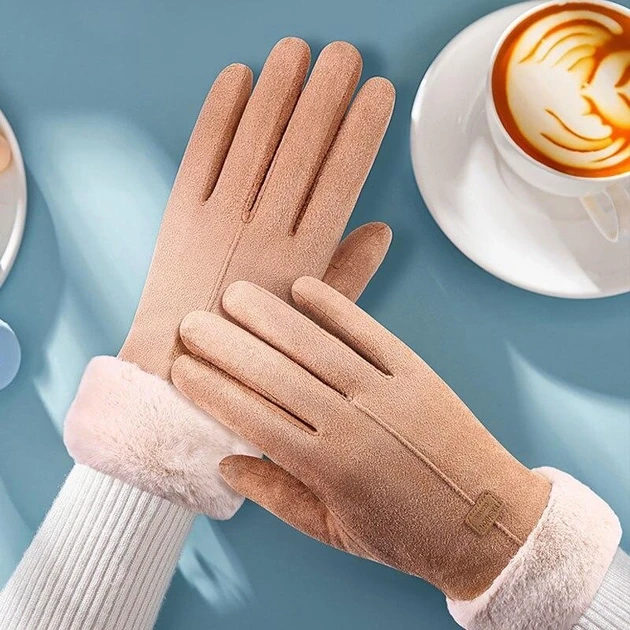 Перчатки женские утепленные замшевые One size Бежевый (28523913) - фото 5 Перчатки женские утепленные замшевые One size Бежевый (28523913) - фото 5