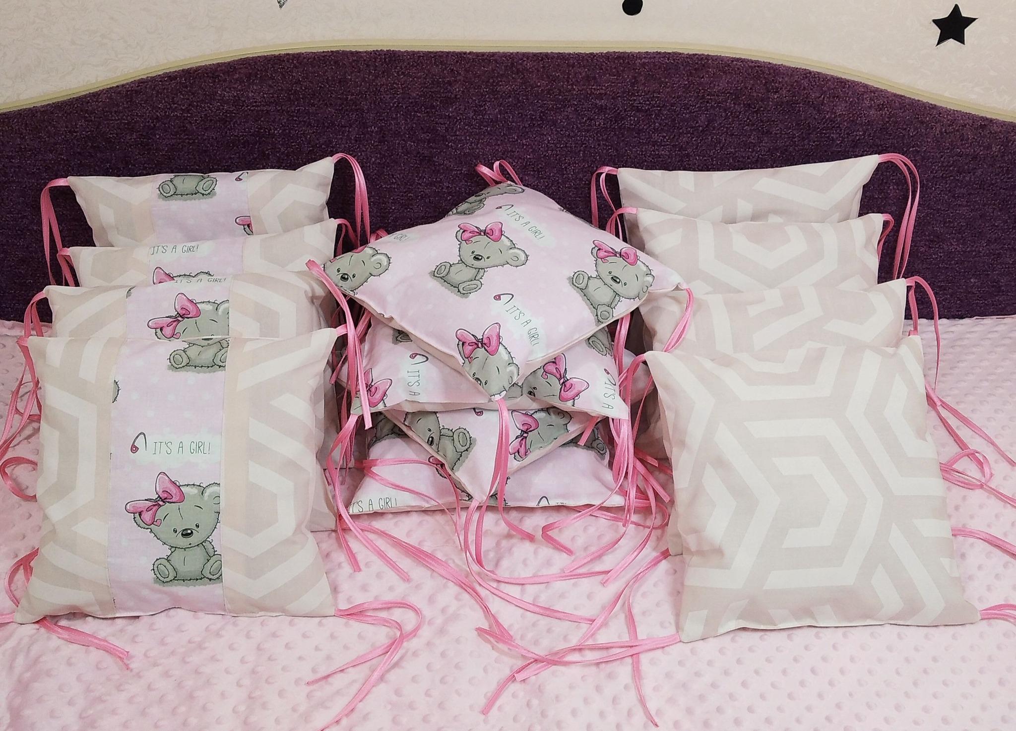 Бортики в кроватку Мишки/Абстракция Пудровый/Розовый