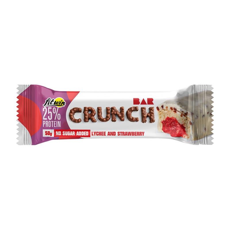 Протеиновый батончик 12 г білка без добавленного сахара FitWin Crunch Bar 50 г Лічі/Клубника