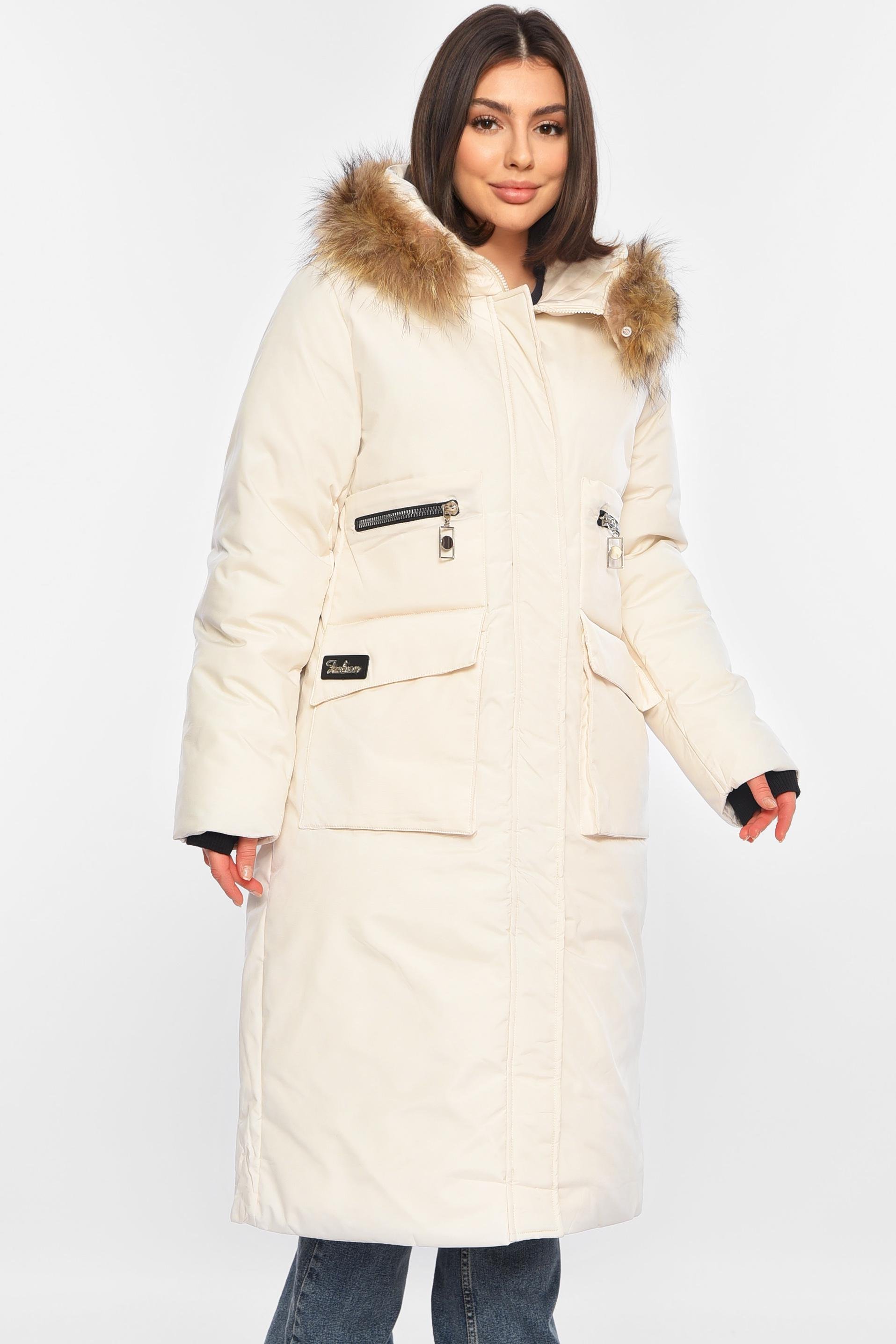 Куртка женская удлиненная зима 2XL Белый (196298) - фото 2