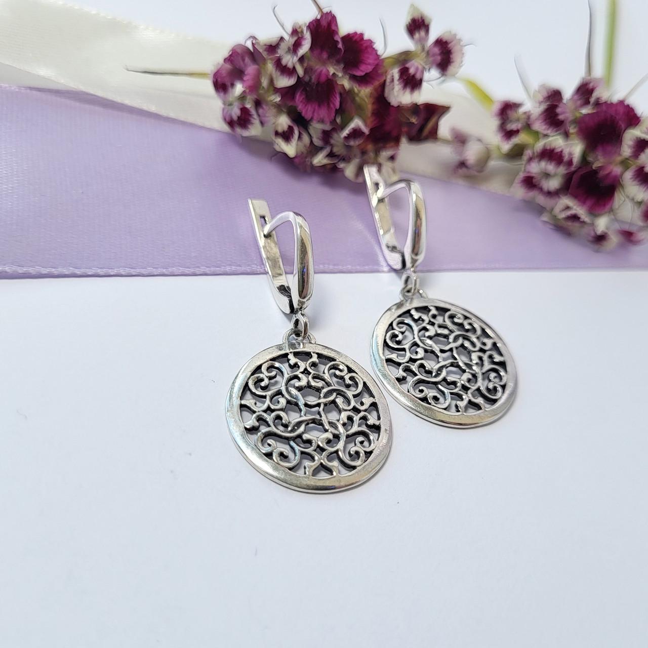 Серьги серьги с подвеской круг без камней серебро 925 пробы 5,40 г (с540)