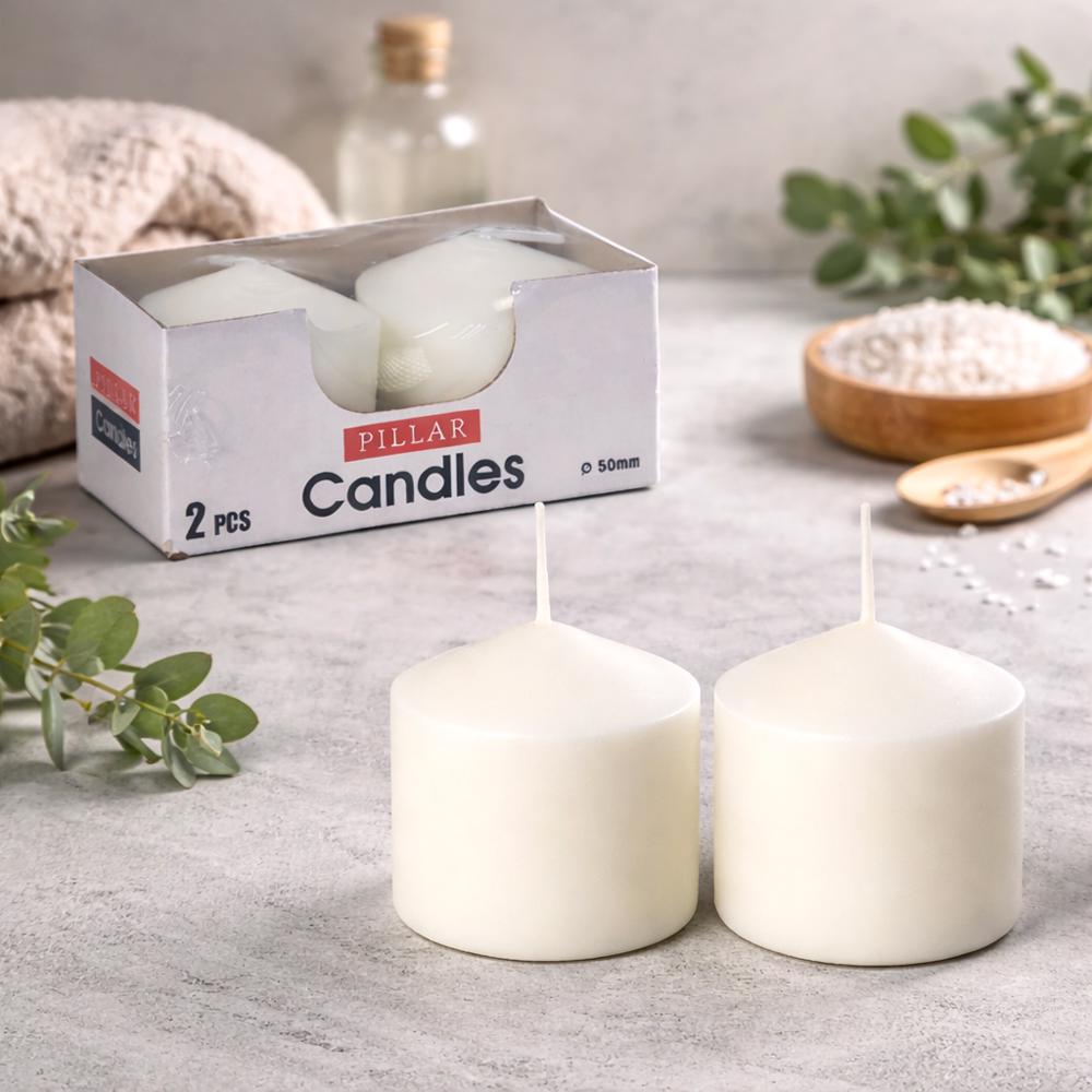 Набор интерьерных свеч Pillar 60 г 5,5x5 см 2 шт. Белый (37-124482)
