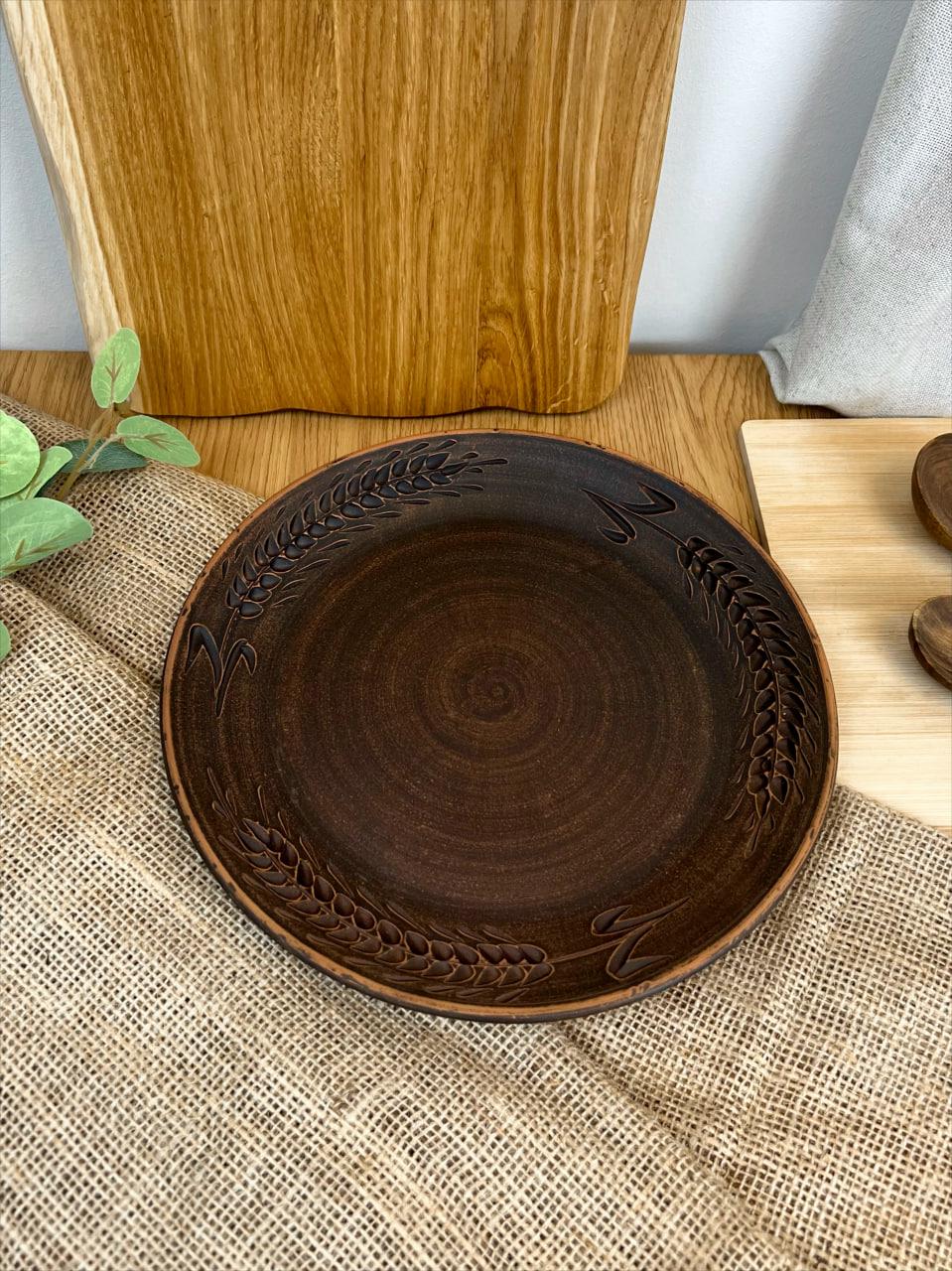 Тарілка керамічна глиняна різьблена колосок 26 см (3002-3) - фото 5