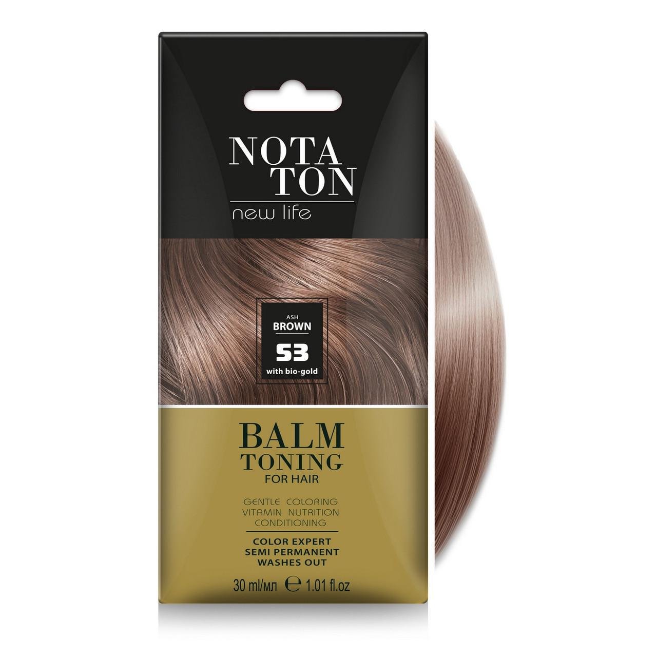 Бальзам тонуючий для волосся NOTA TON з біо-золотом саше 30 мл №53 Коричнево-попелястий (2733092289)