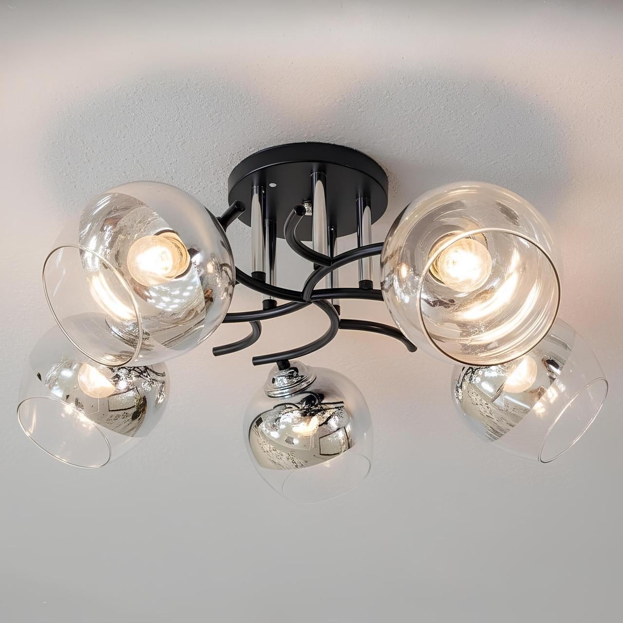 Люстра Valeso с пятью круглыми плафонами под лампу Е27 Черный/Хром (Ю 6978A/5 BK+CR)