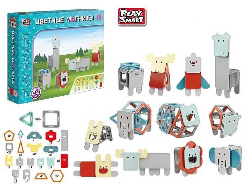 Конструктор магнитный Play Smart 2469 Животные 60 деталей (98793)