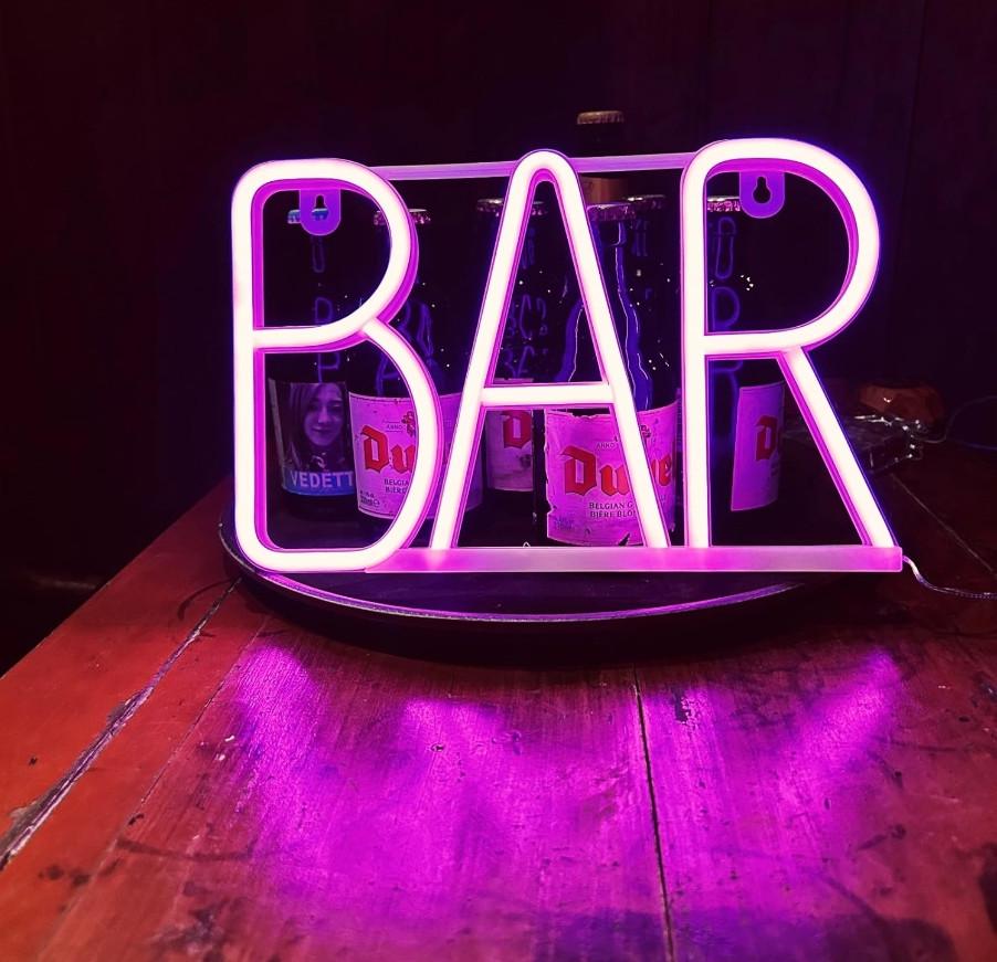 Неоновая вывеска декоративная "BAR" на батарейках/USB 29x14,5x2 см Розовый