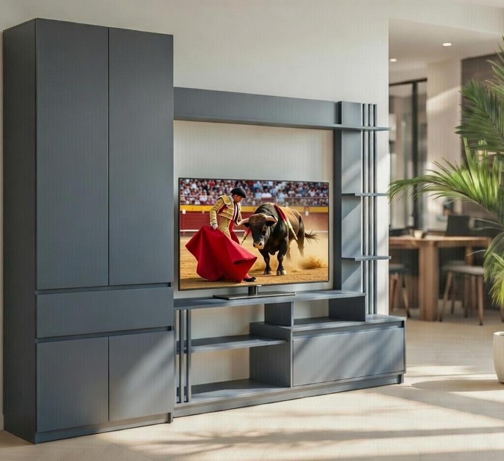 Стінка для ТВ у вітальню з шафою Мастер Форм Брайт лівостороння 2500х520х2000 мм Антрацитовий (30130)