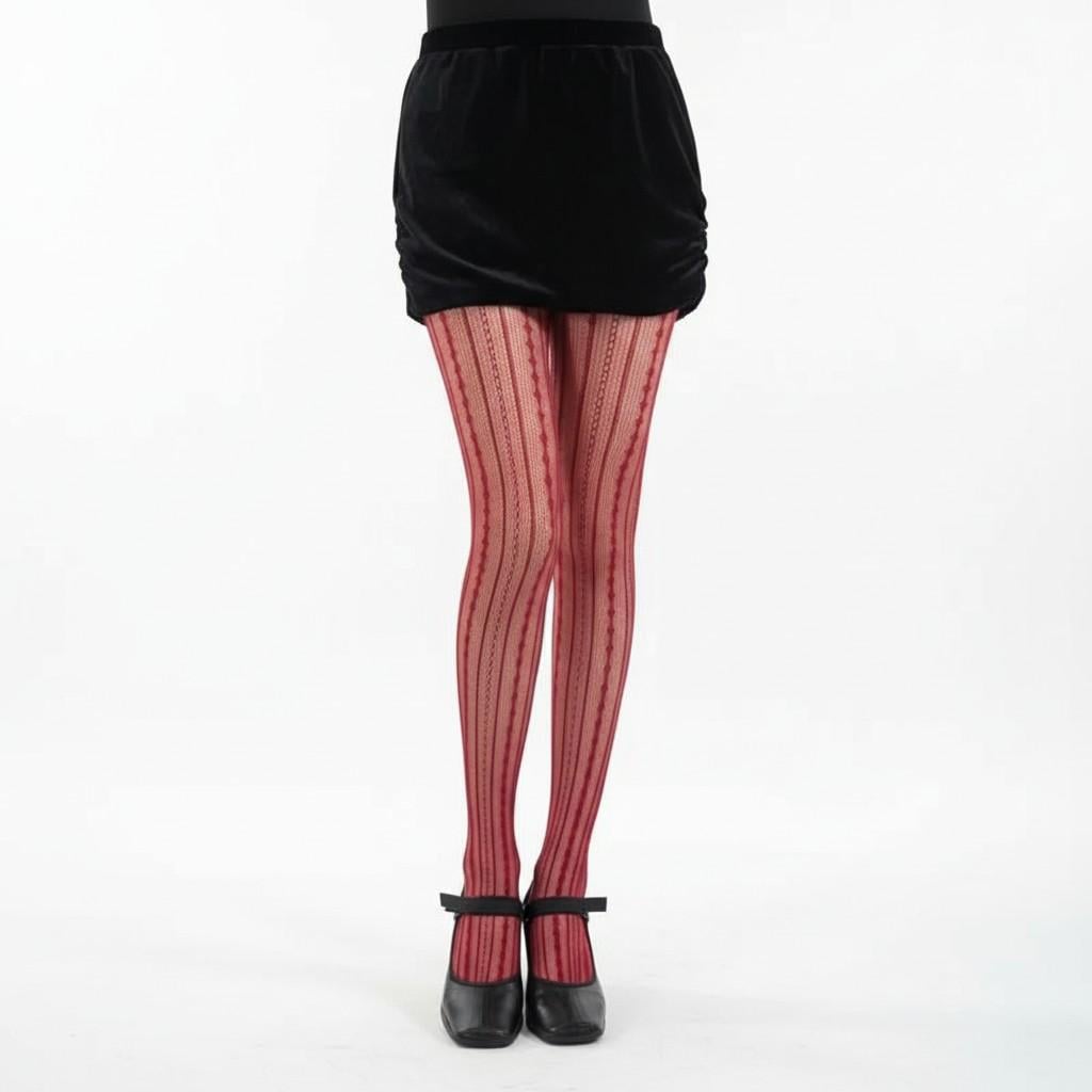 Колготки женские ажурные бордовые с узором вертикальные полоски матовые (1230)