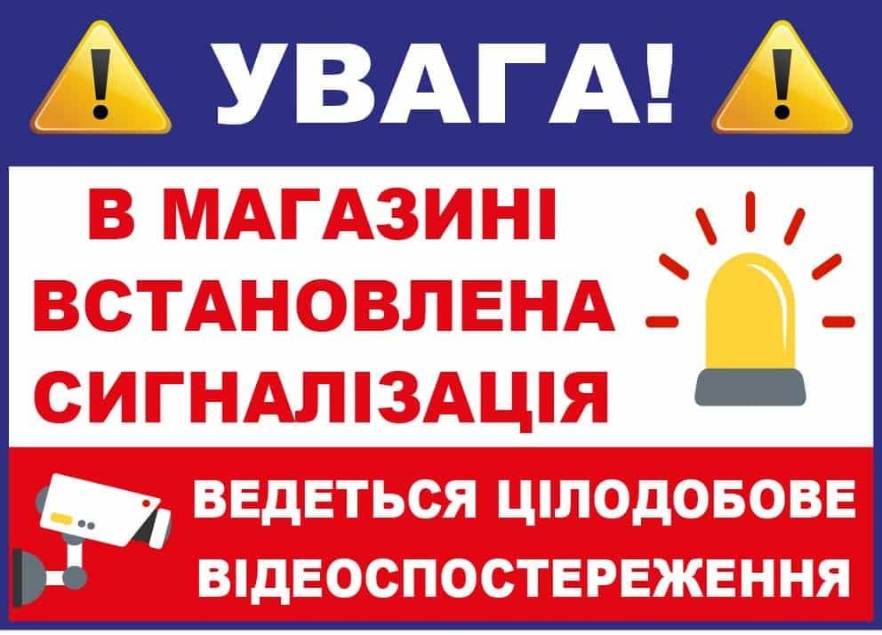 Наклейка для магазина об охране и видеонаблюдении Синий/Белый/Красный (10191)