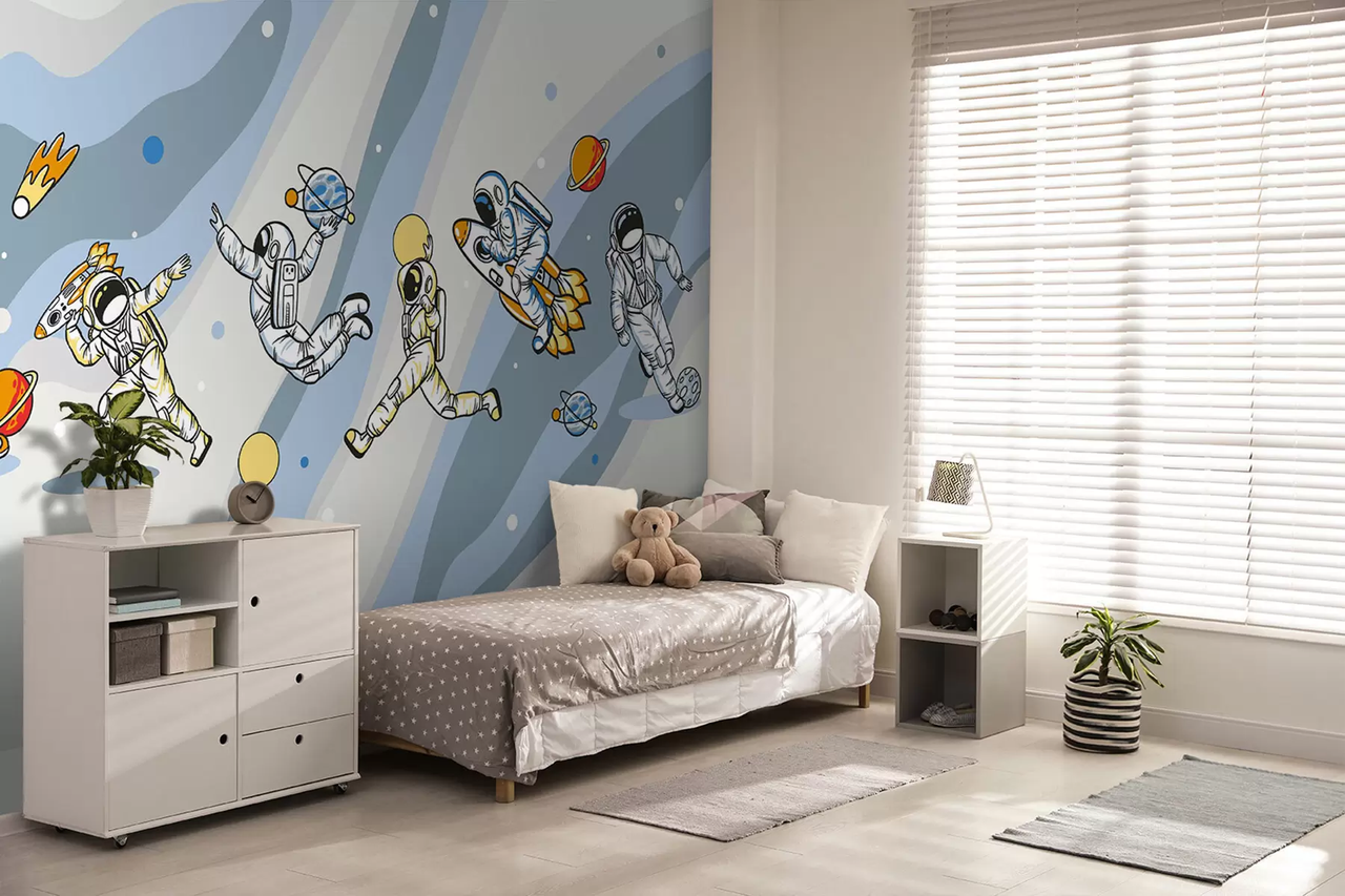 Фотообои флизелиновые Styleo Астронавты в космосе u93828 350х270 см Синий