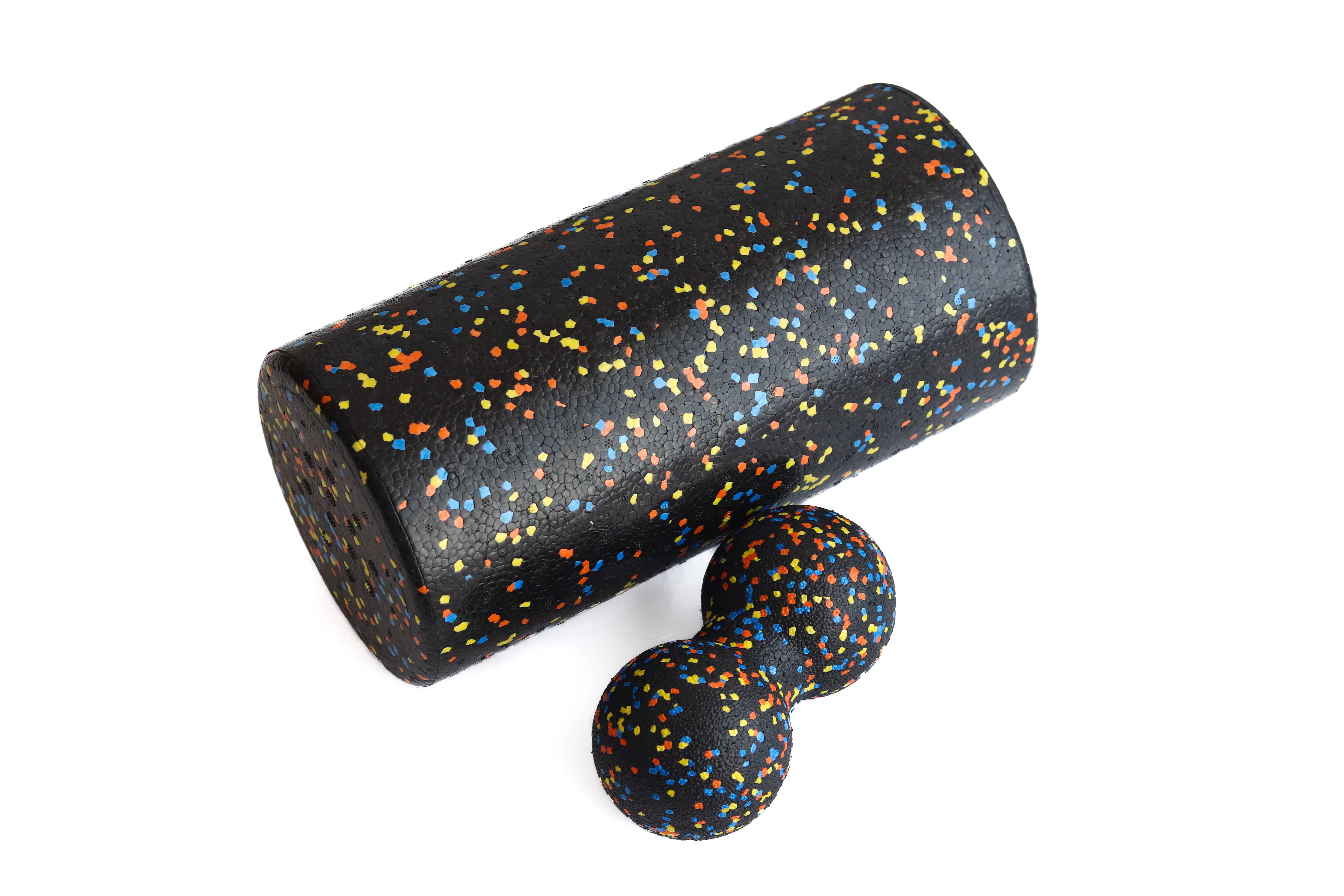 Массажный набор RollerUA гладкий ролик МФР 30х15 см и двойной мяч 16х8 см Black