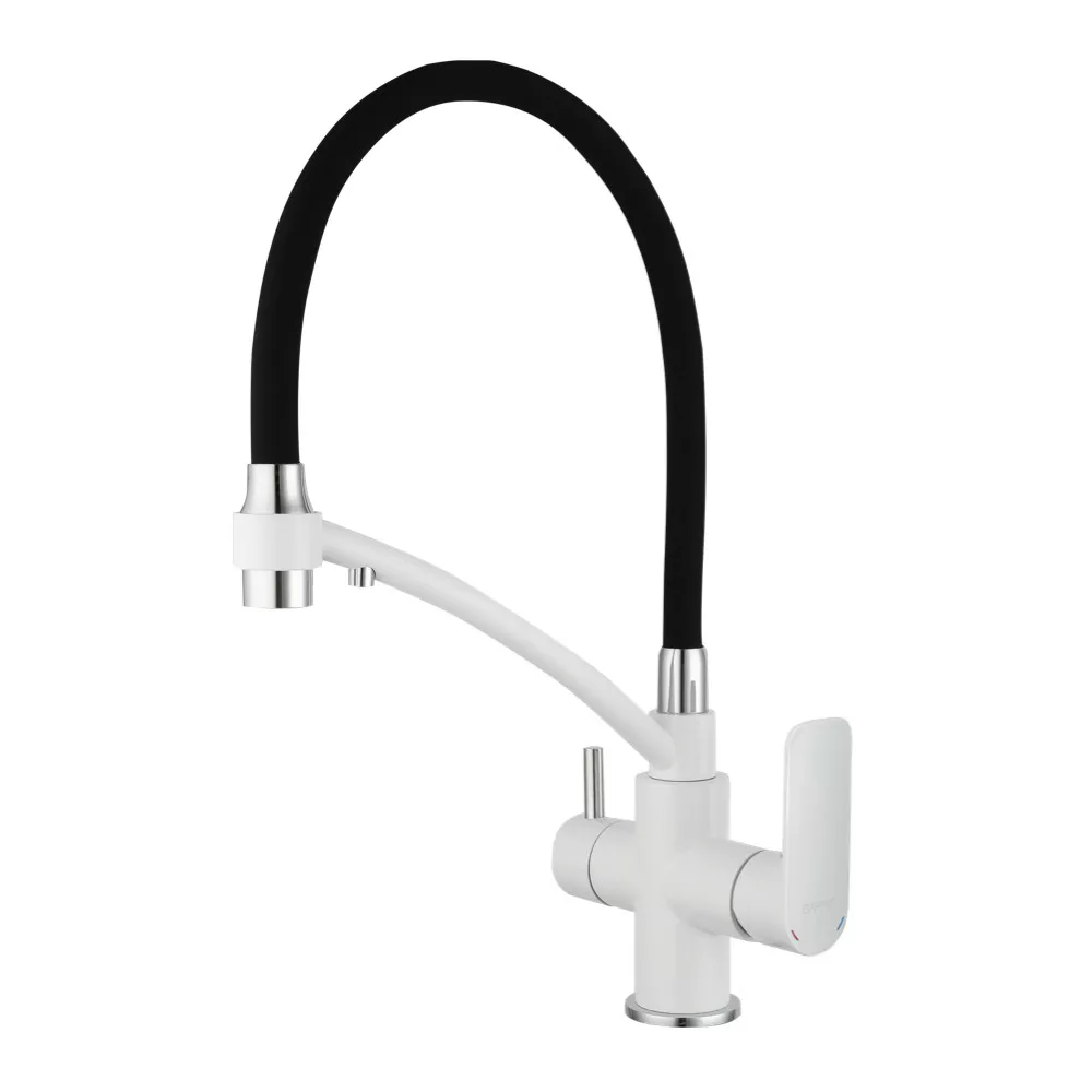 Змішувач для кухні на дві води Gappo G4348 з гнучким виливом Білий/Хром (SQ-1041339)