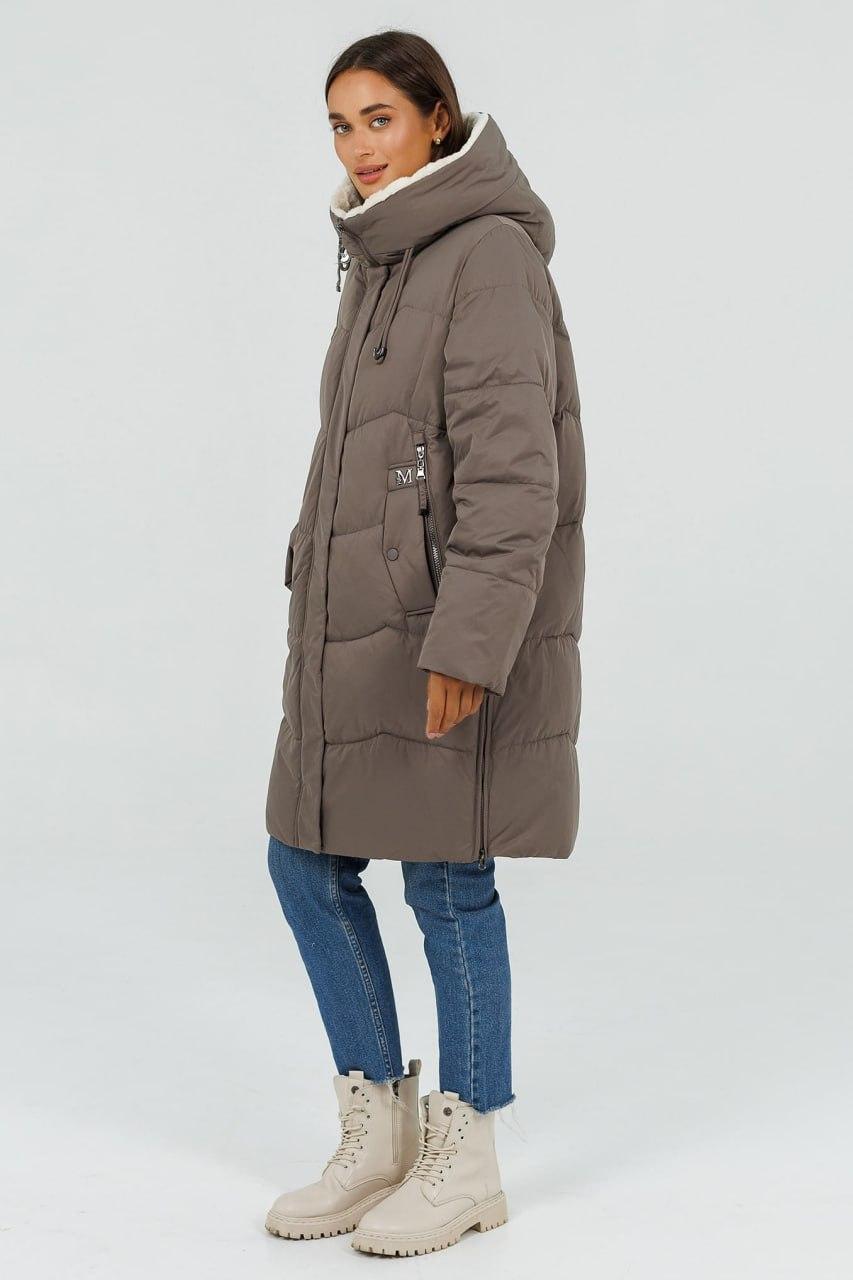 Пуховик-кокон 7254c з хутром р. 54 Кавовий - фото 4
