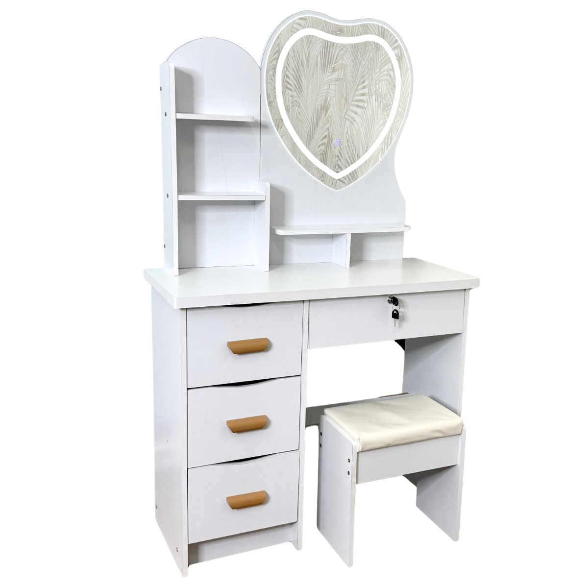 Туалетний столик з пуфом/дзеркалом у вигляді серця та підсвіткою Білий (TSDM-85-White)