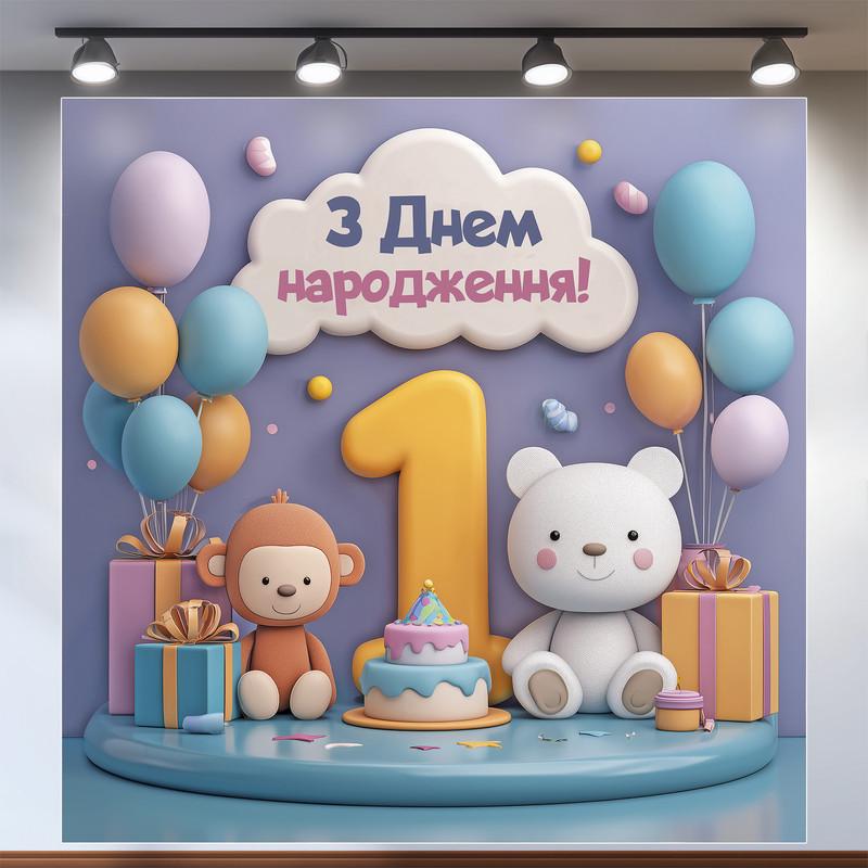 Баннер для фотозоны Мой первый День рождения 1,6х1,6 м №43115