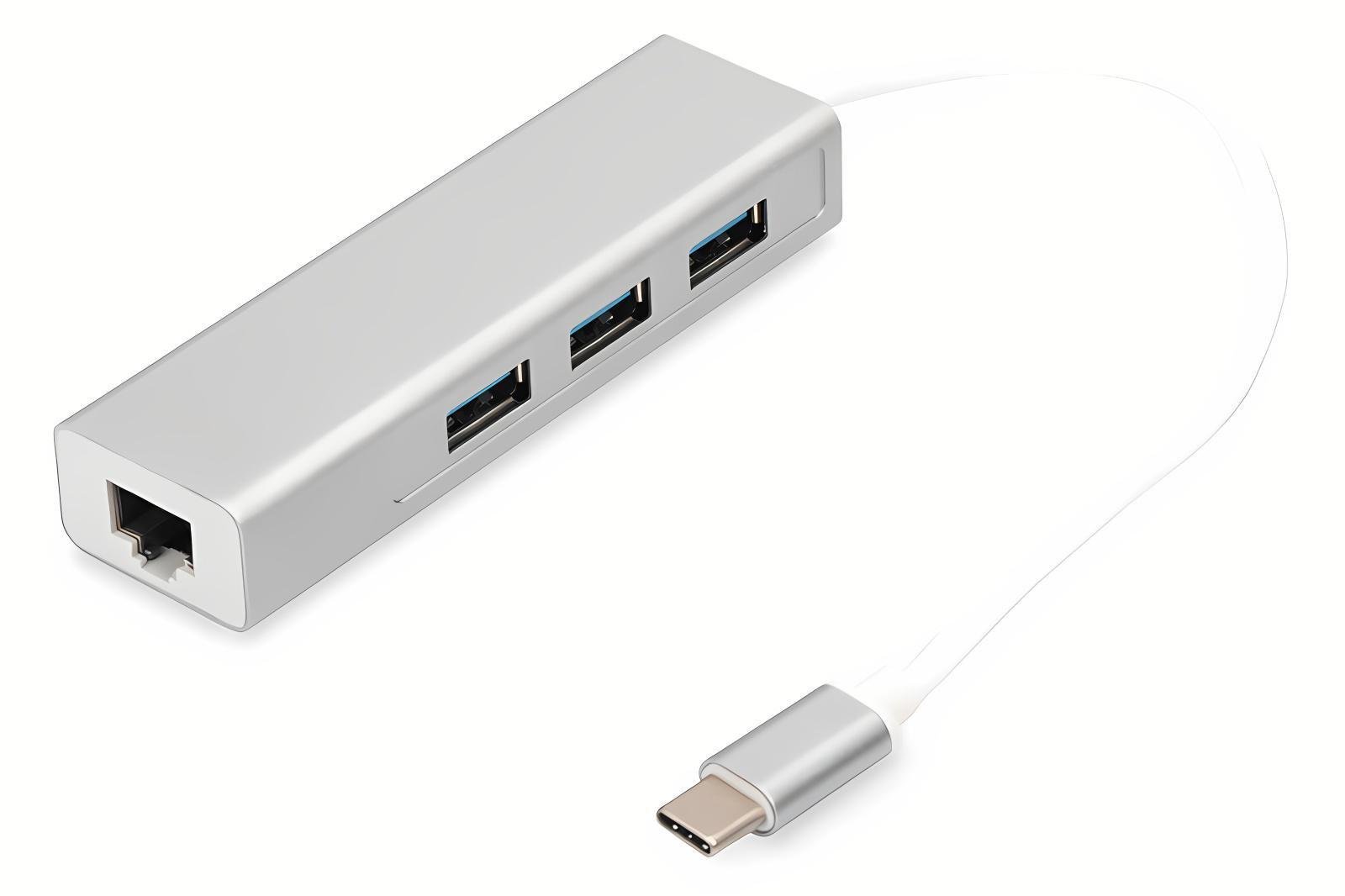 Концентратор Digitus USB-C USB 3.0 3 Port Hub/Gigabit Ethernet Серебристый (30371221) Концентратор Digitus USB-C USB 3.0 3 Port Hub/Gigabit Ethernet Серебристый (30371221)