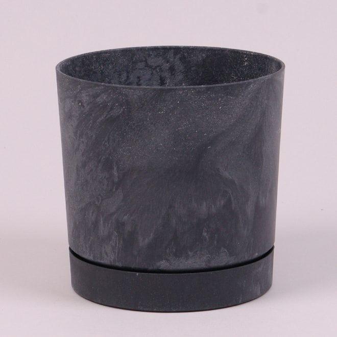 Горщик пластмасовий з підставкою Flora Tubo P Beton Effect 13 см Антрацитовий (93576)