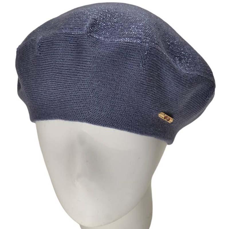 Берет женский Lirus Клео двойной шерстяной тонкой вязки с люрексовой нитью Джинсовый (111316)