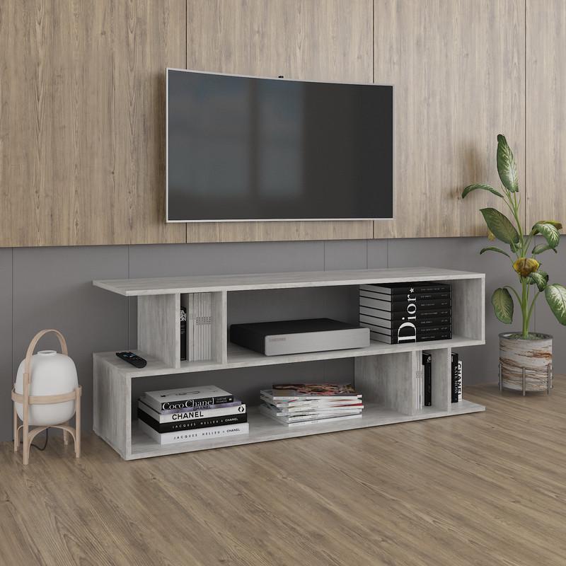 ТВ-тумба открытая под телевизор в гостиную 140 см Бетон (A-179)