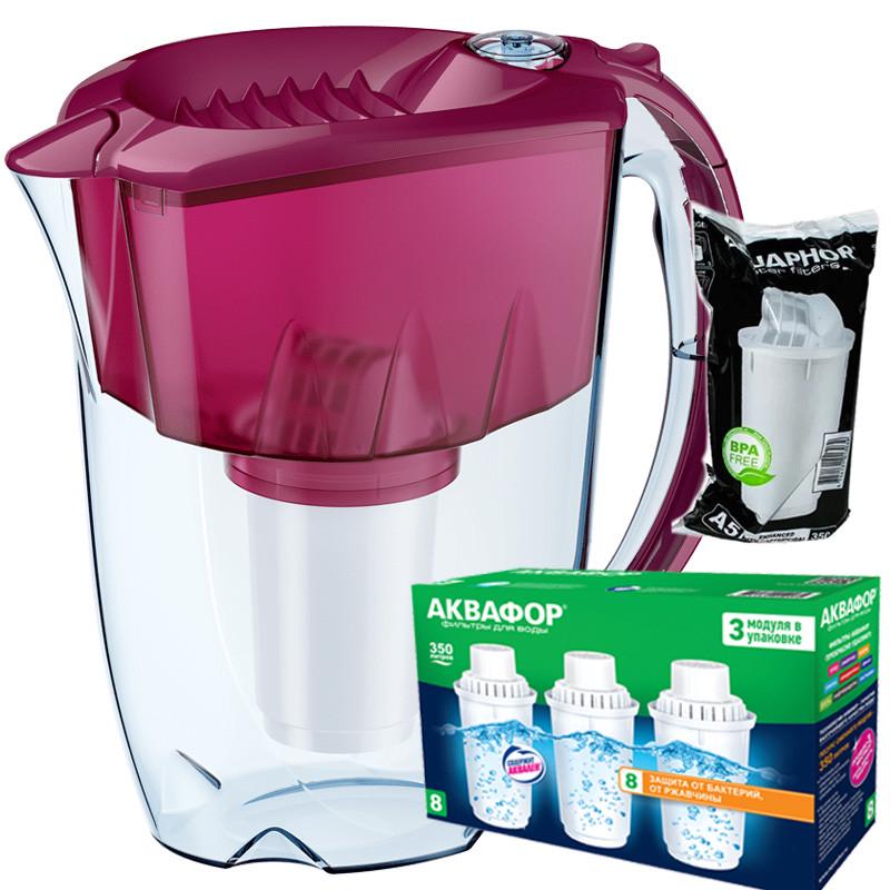 Фильтр-кувшин Аквафор Престиж А5 три модуля В8 Вишневый (1786413600)
