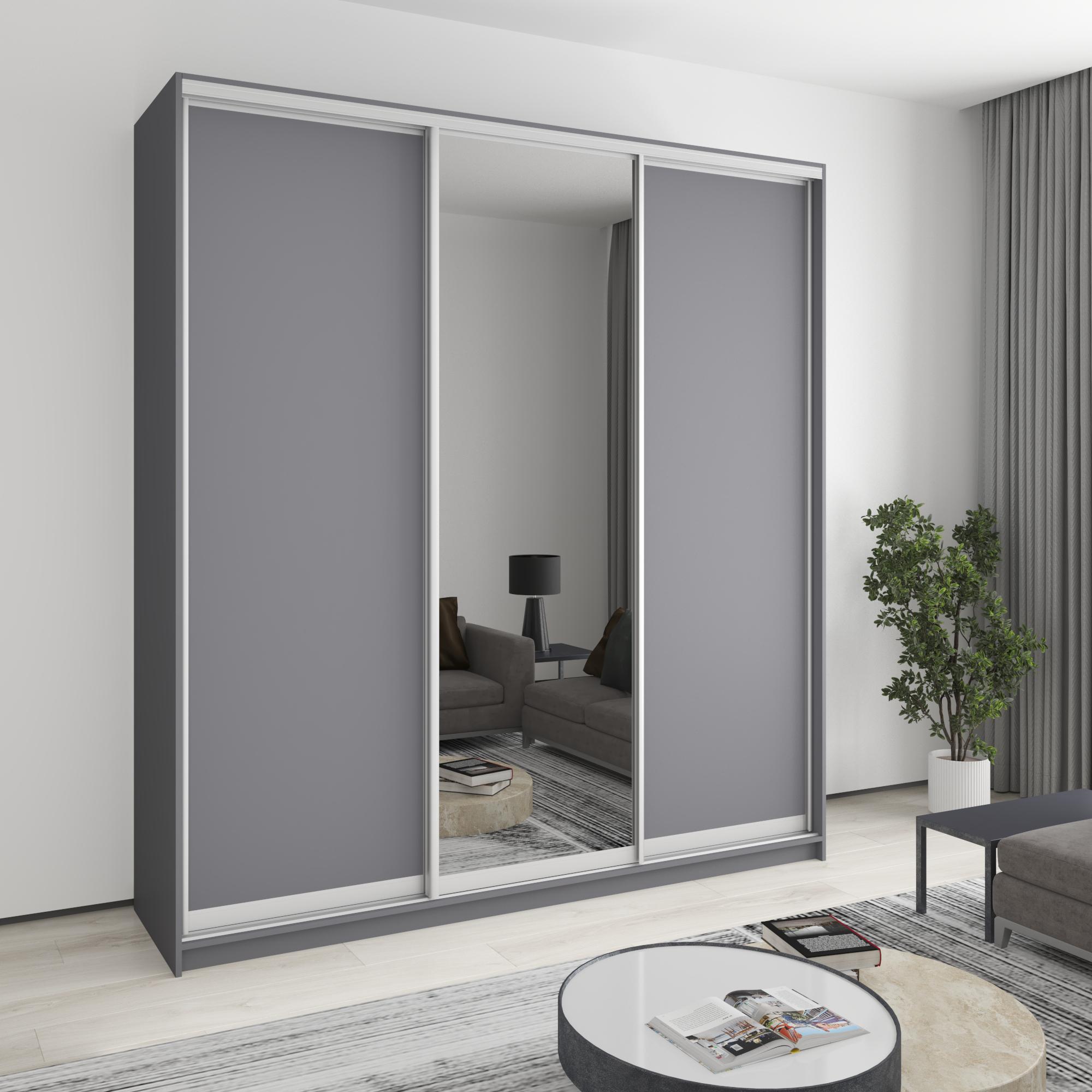 Шкаф-купе трехдверный MebelStar Стандарт AL 2 ДСП/зеркало 220x60x240 см Антрацит (MBS-1840) - фото 1