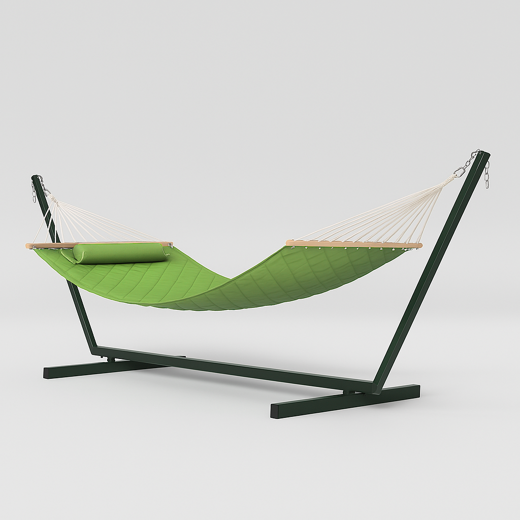 Гамак двомісний підвісний з планкою і металевим каркасом WCG SOFT для відпочинку в саді профіль 50х50 см XXL 200x140 см Зелений (W-5050H05-31) - фото 2 Гамак двомісний підвісний з планкою і металевим каркасом WCG SOFT для відпочинку в саді профіль 50х50 см XXL 200x140 см Зелений (W-5050H05-31) - фото 2