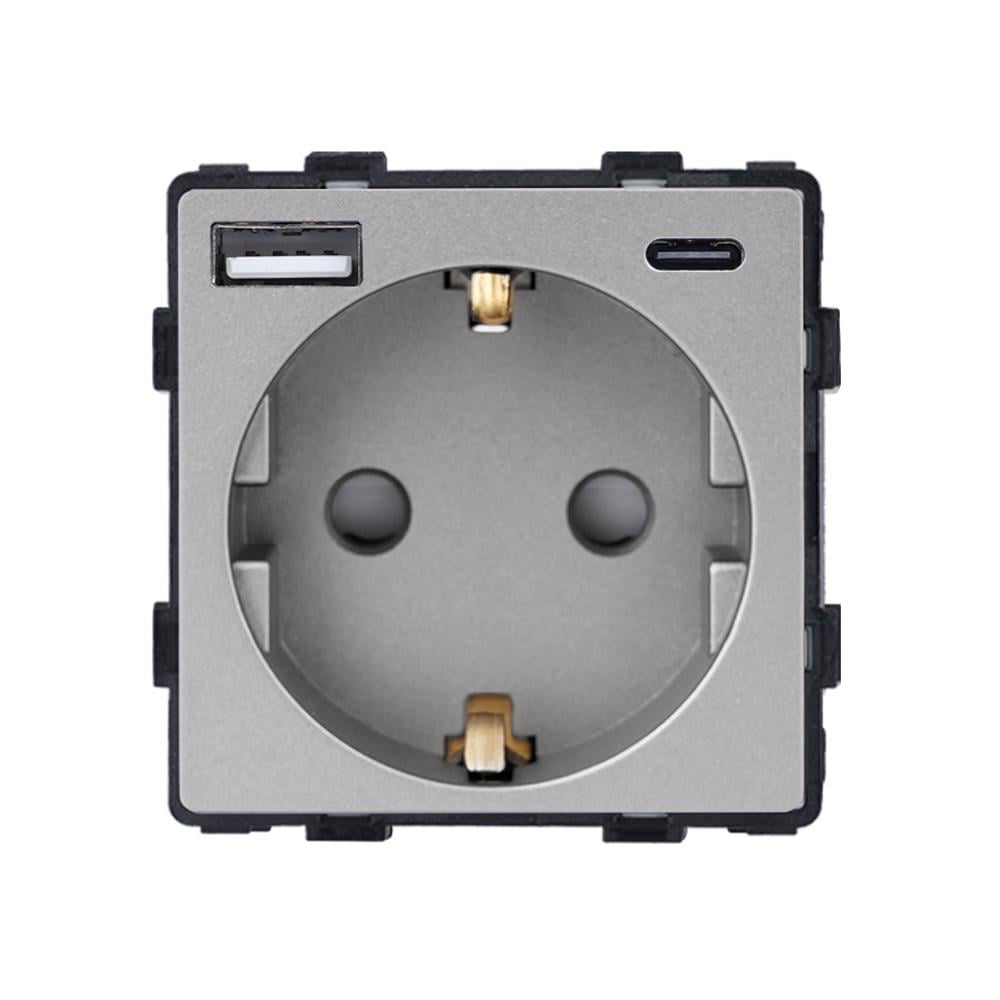 Розетка ELIOS с USB A+C 20 Вт с заземлением 250 В 16 А Серый (86-GAC-GY)