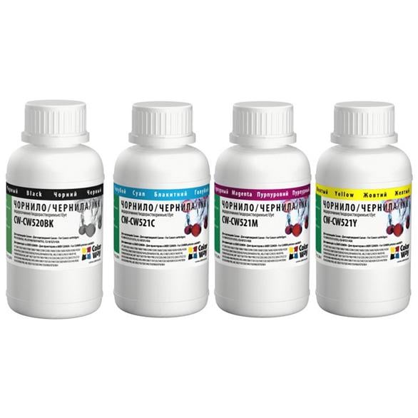 Комплект чорнил ColorWay CW520 CW521 для Canon BK C M Y 4x200 мл Dye-based (CW-CW520/CW521SET02) Комплект чорнил ColorWay CW520 CW521 для Canon BK C M Y 4x200 мл Dye-based (CW-CW520/CW521SET02)