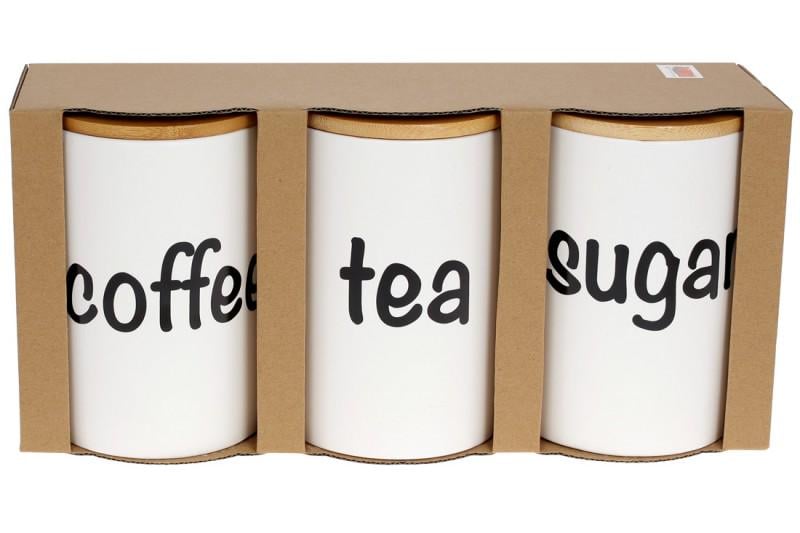 Набор банок ВonaDi Sugar Tea Coffe с бамбуковыми крышками 650 мл 3 шт. Белый (304942)