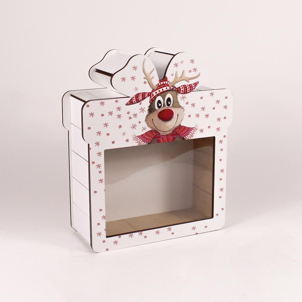 Коробка подарунок "Оленятко" з прозорою кришкою (4372)