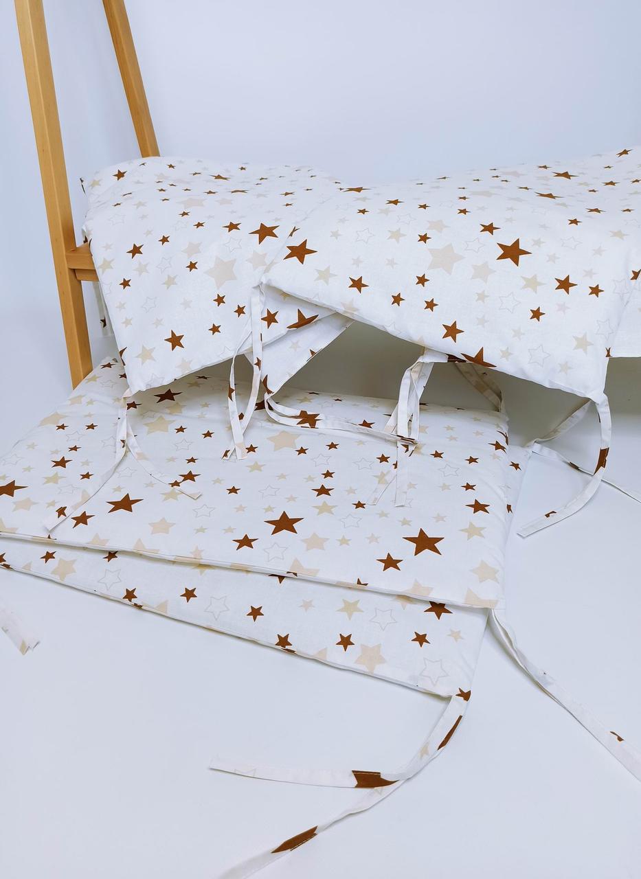 Бортики защита в детскую кровать Penetka Звездочки бязь 120x40/60x40 см Светло-бежевый (6508.120.40.115)