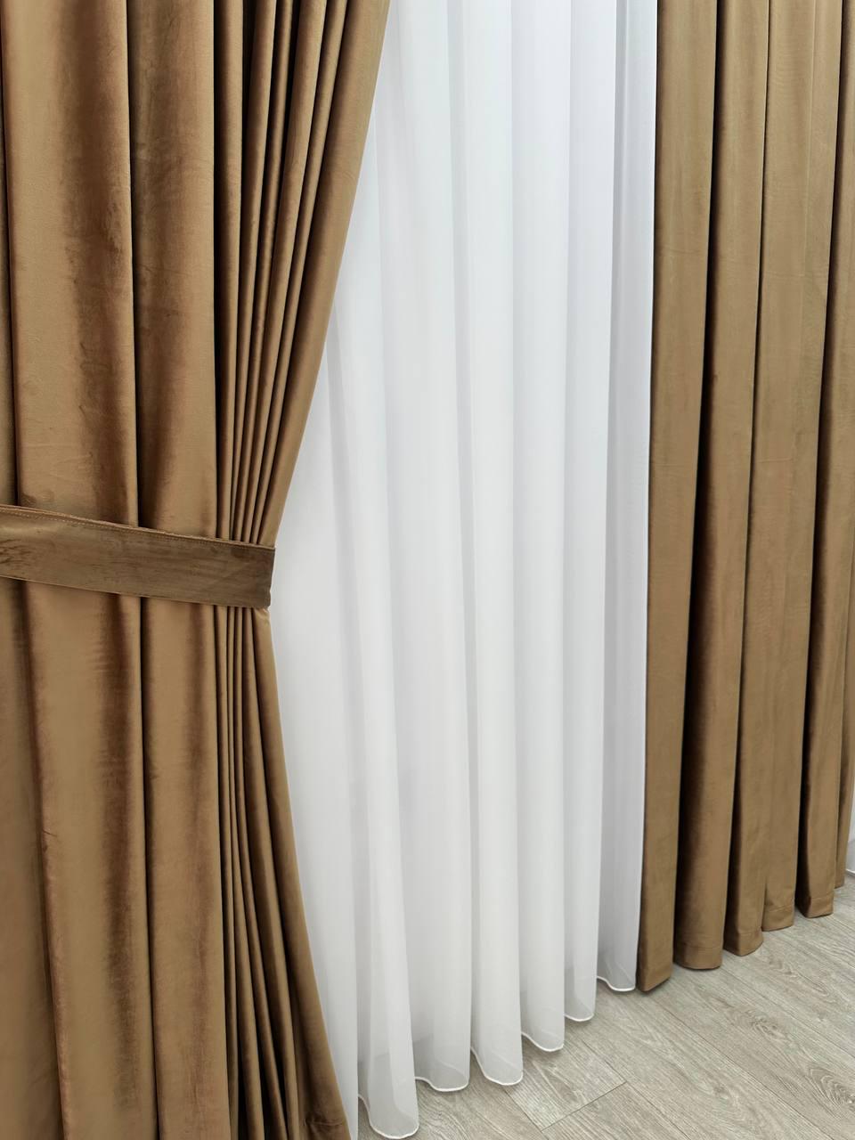 Штора бархатная на тесьме 6 см 300x250 см Светло-коричневый (6319-N16-Т43) - фото 2 Штора бархатная на тесьме 6 см 300x250 см Светло-коричневый (6319-N16-Т43) - фото 2